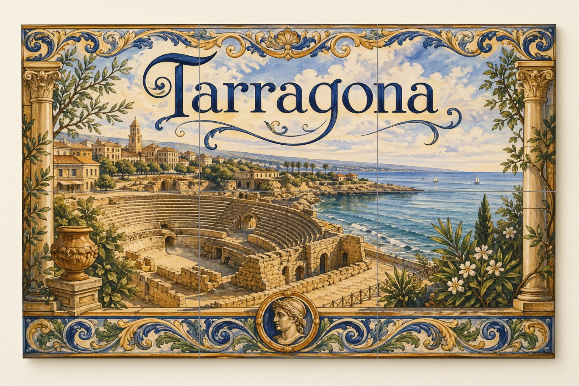Del anfiteatro romano de Tarragona, decoración — Fresque Murale en Carreaux de Céramique · Paysage Urbain en Carreaux