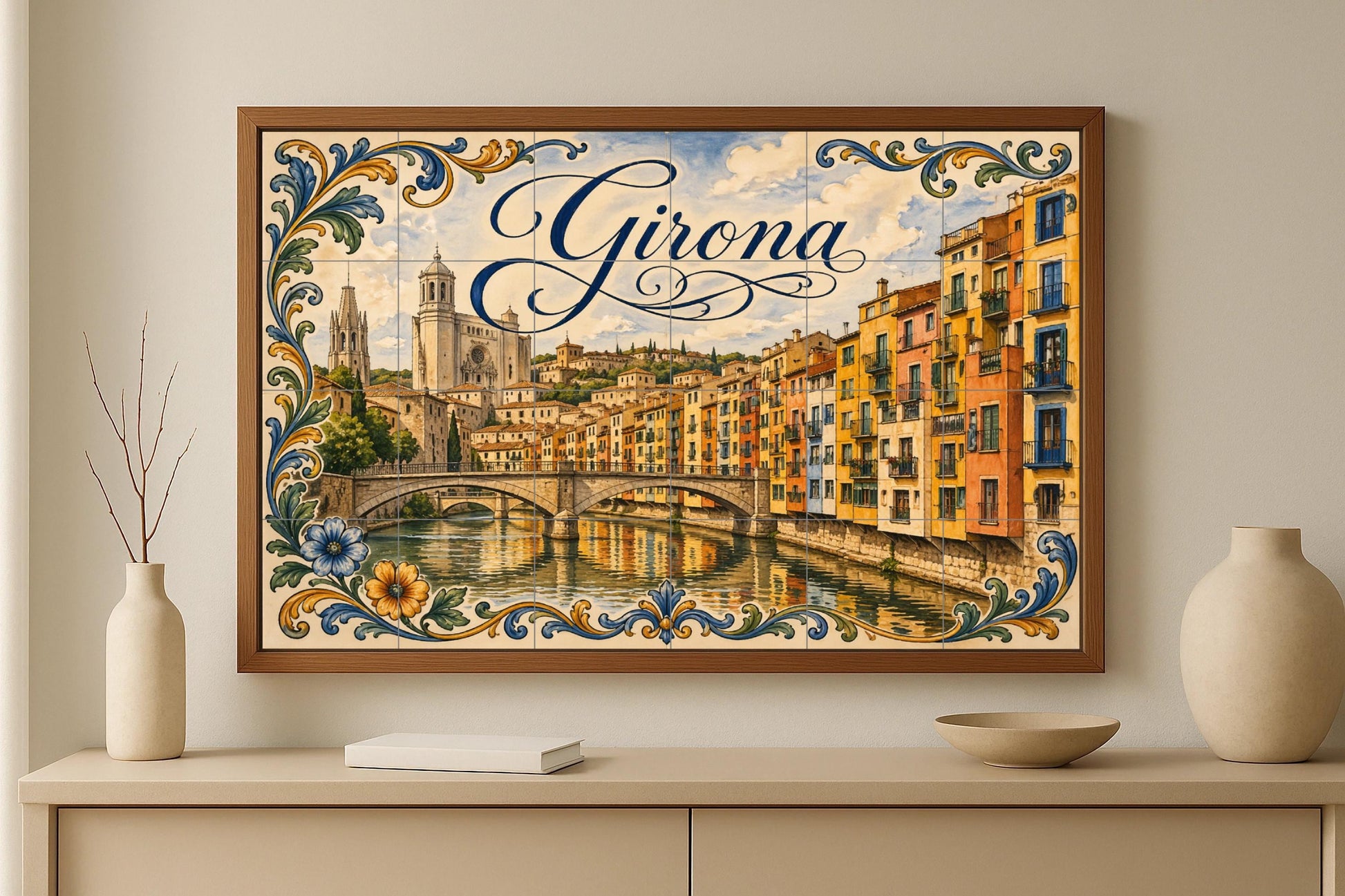 Mural de azulejos de cerámica de la Catedral de Girona, colorida…