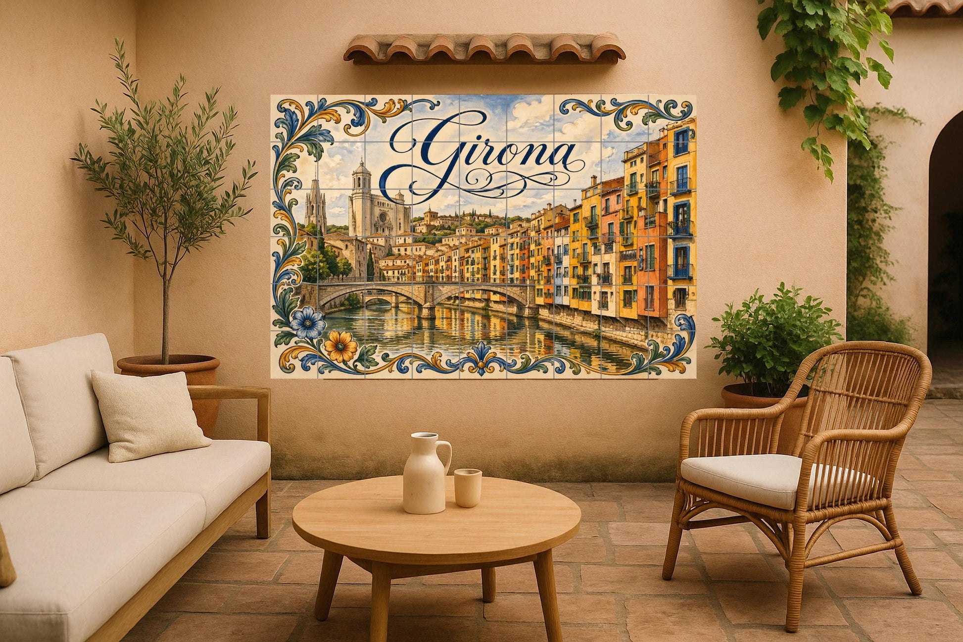Mural de azulejos de cerámica de la Catedral de Girona, colorida…