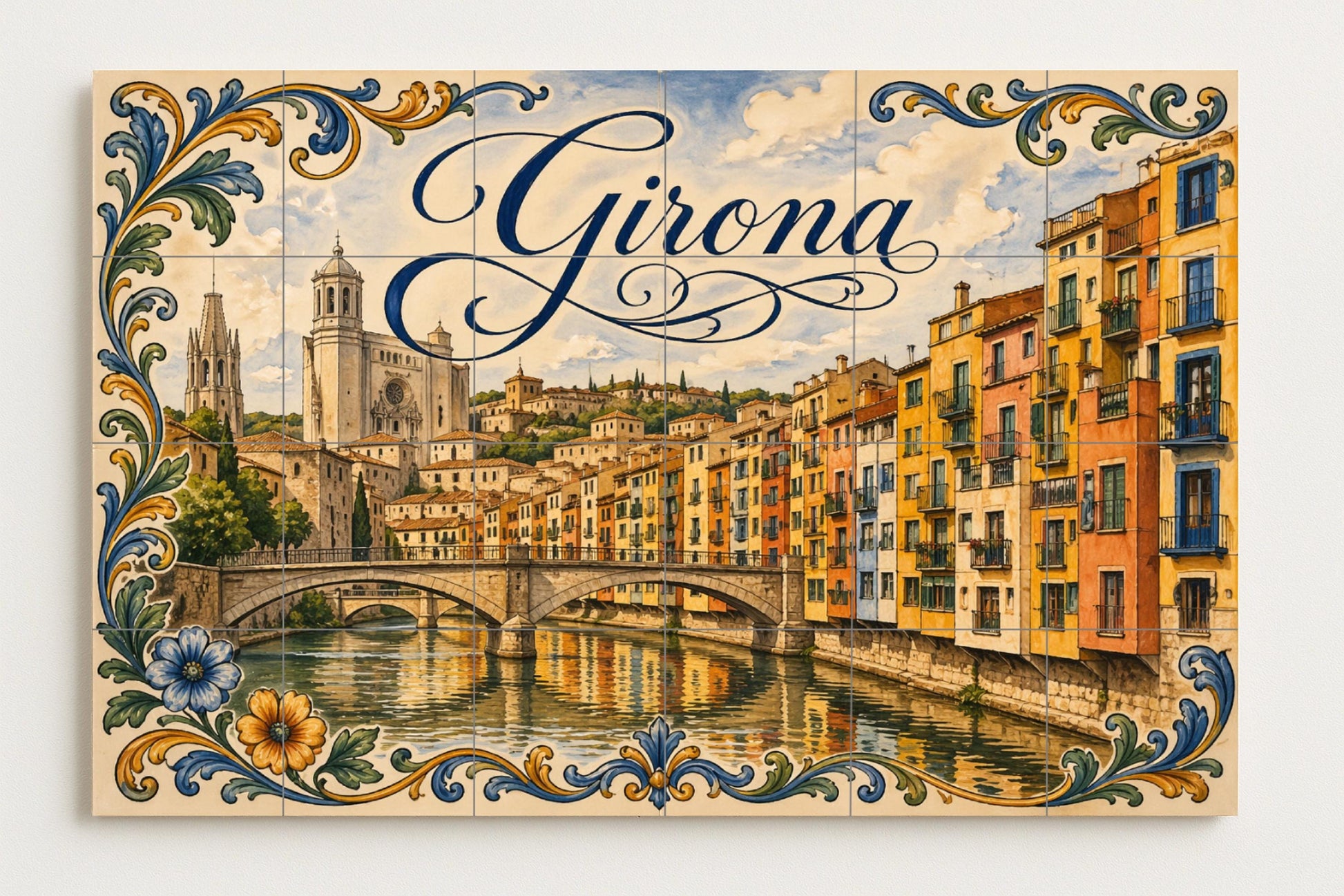 Mural de azulejos de cerámica de la Catedral de Girona, colorida…