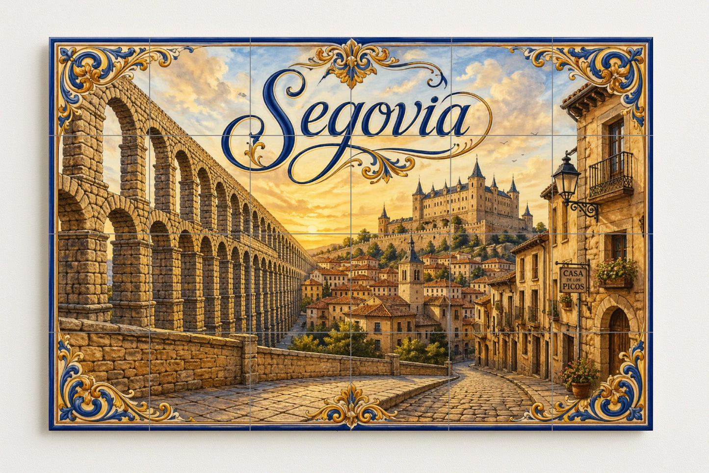 Del acueducto romano de Segovia, decoración de pa — Wahrzeichen-Wandbild, Wandkunst aus Keramikfliesen