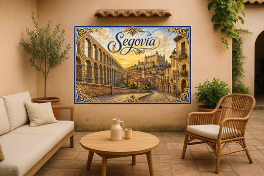 Mural de azulejos cerámicos del acueducto romano de Segovia…