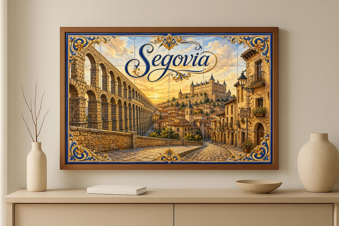 Del acueducto romano de Segovia, decoración de pa — Wahrzeichen-Wandbild, Wandkunst aus Keramikfliesen