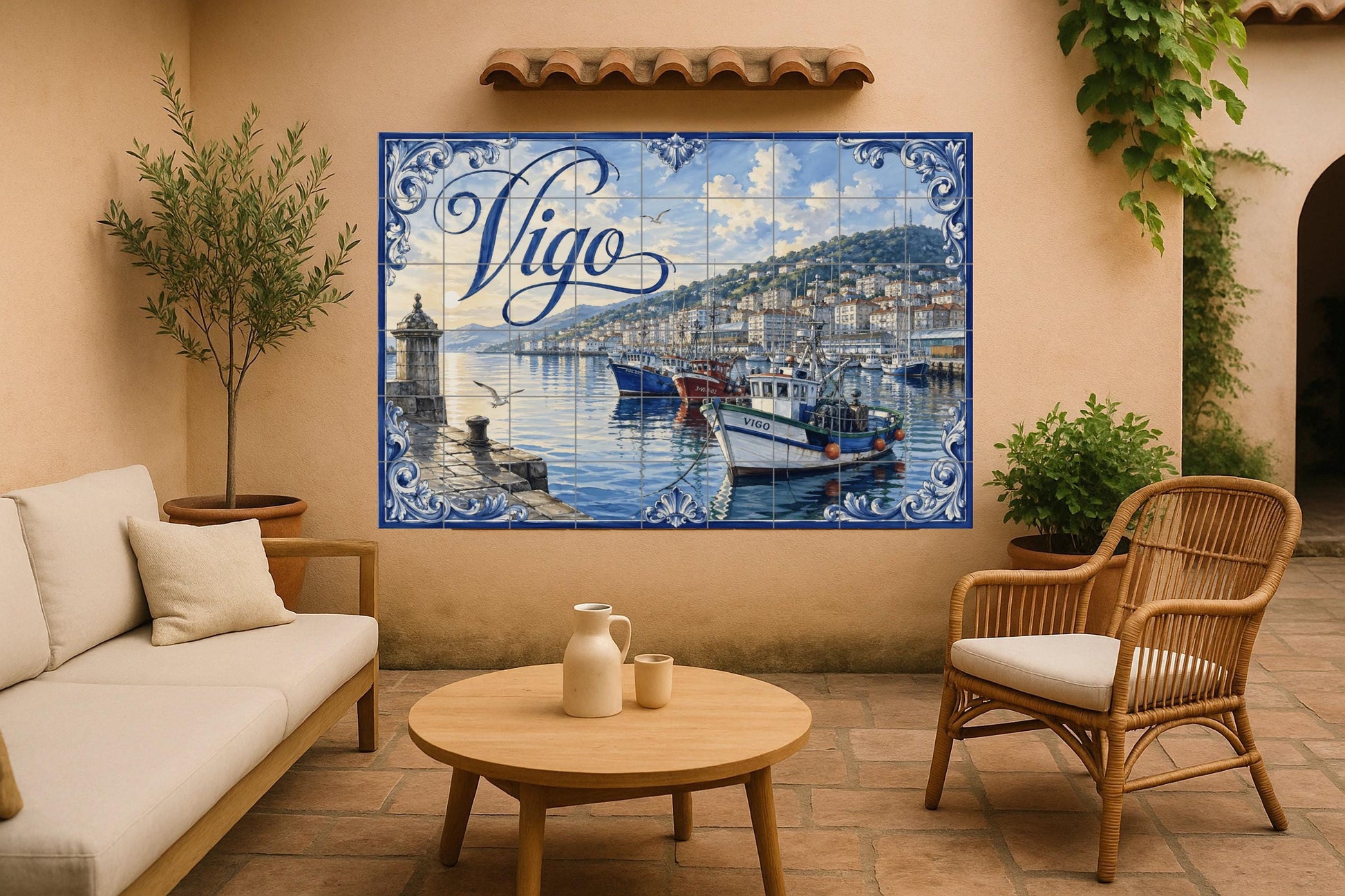 Mural de azulejos cerámicos del puerto pesquero de Vigo, decoración…