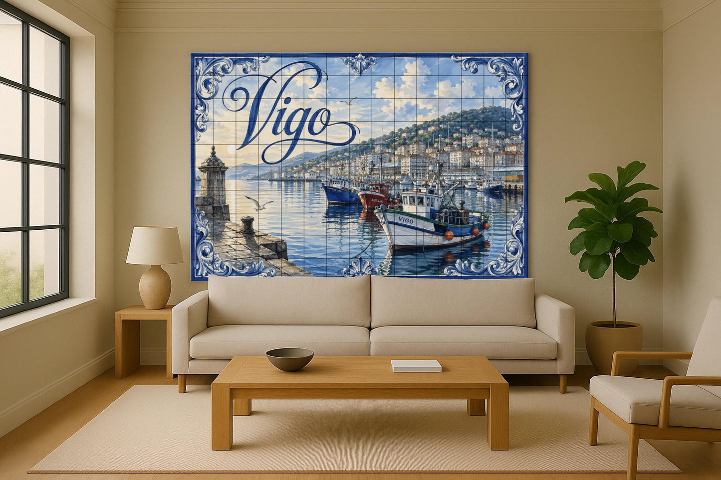 Mural de azulejos cerámicos del puerto pesquero de Vigo, decoración…