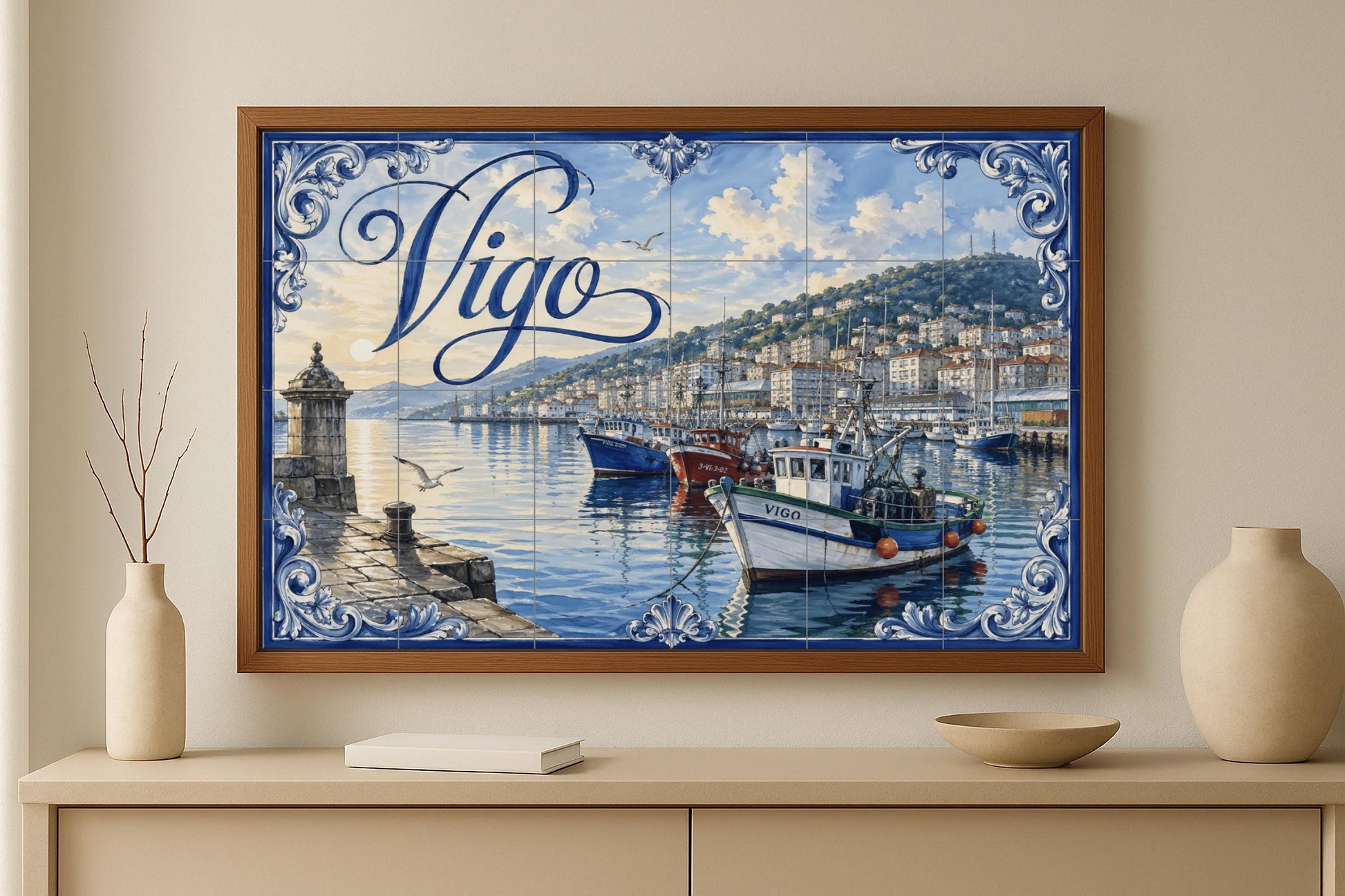 Mural de azulejos cerámicos del puerto pesquero de Vigo, decoración…