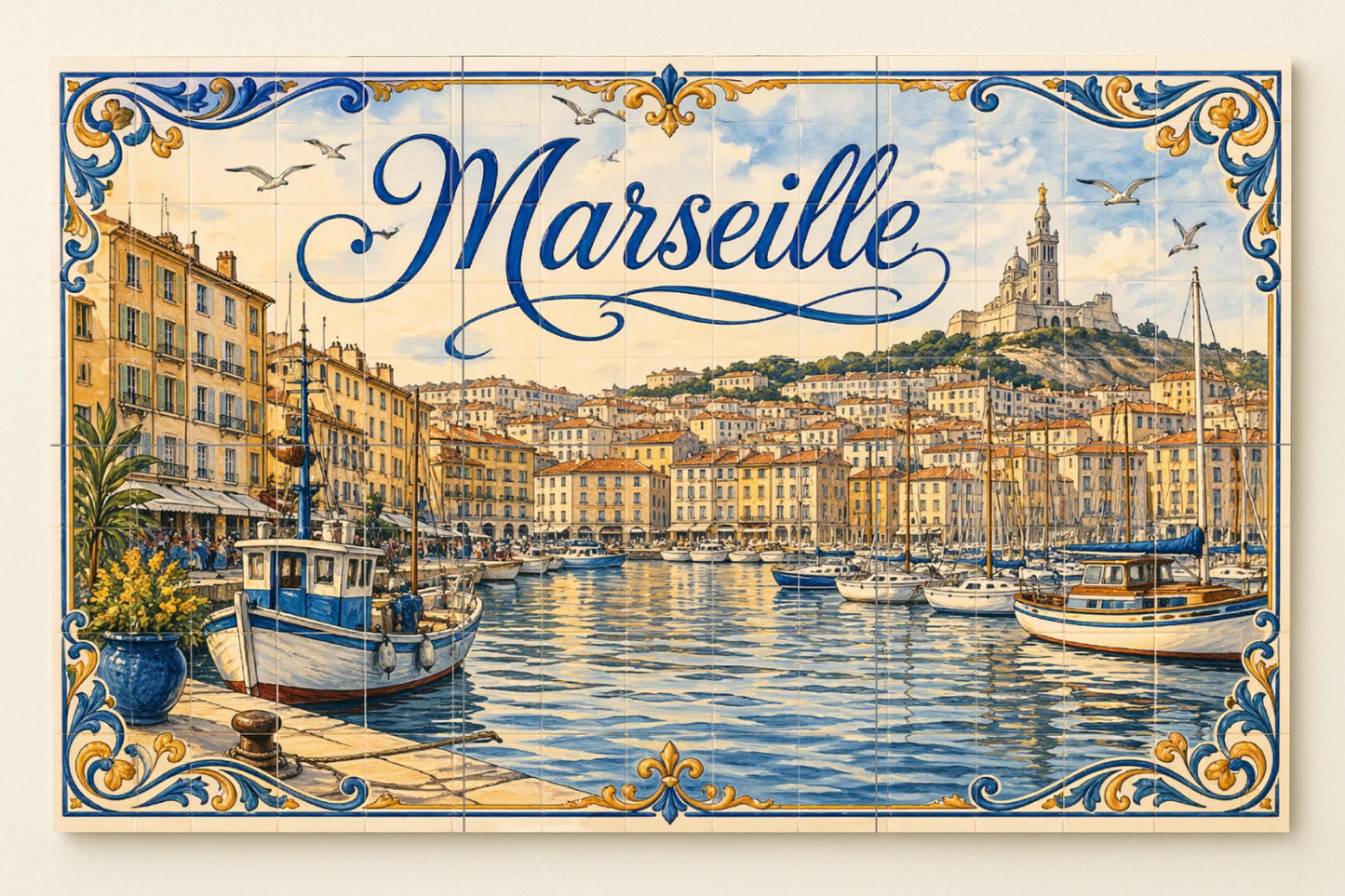 Del Puerto Viejo de Marsella, decoración de par · Murale Ceramico — Città e Monumenti
