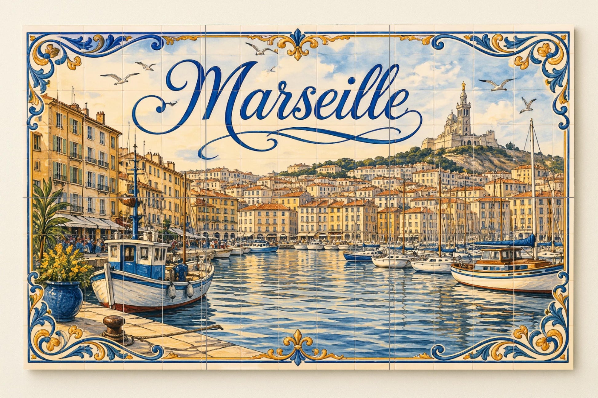 Del Puerto Viejo de Marsella, decoración de par · Murale Ceramico — Città e Monumenti