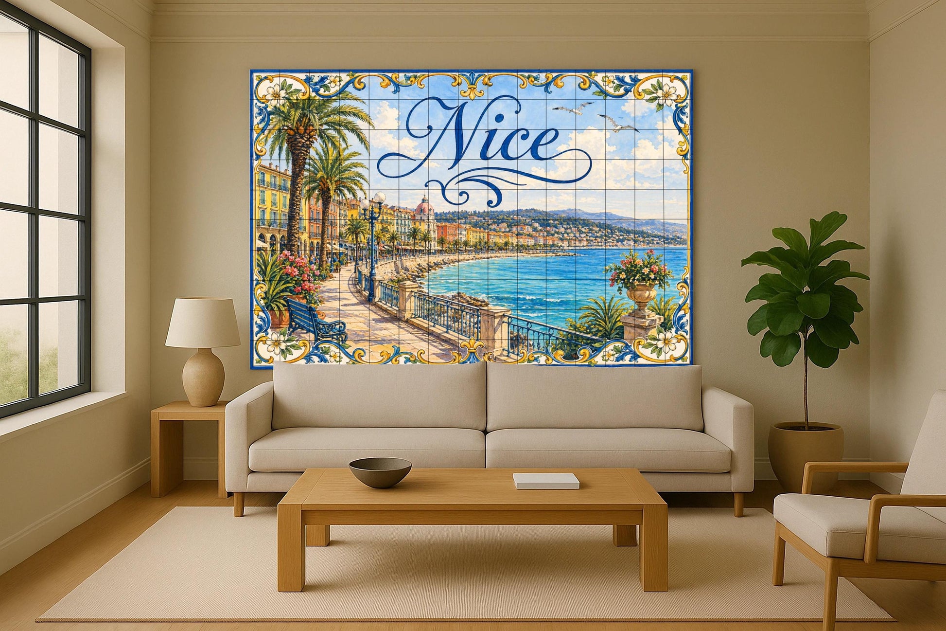 Bonito mural de azulejos de cerámica de la Riviera Francesa…