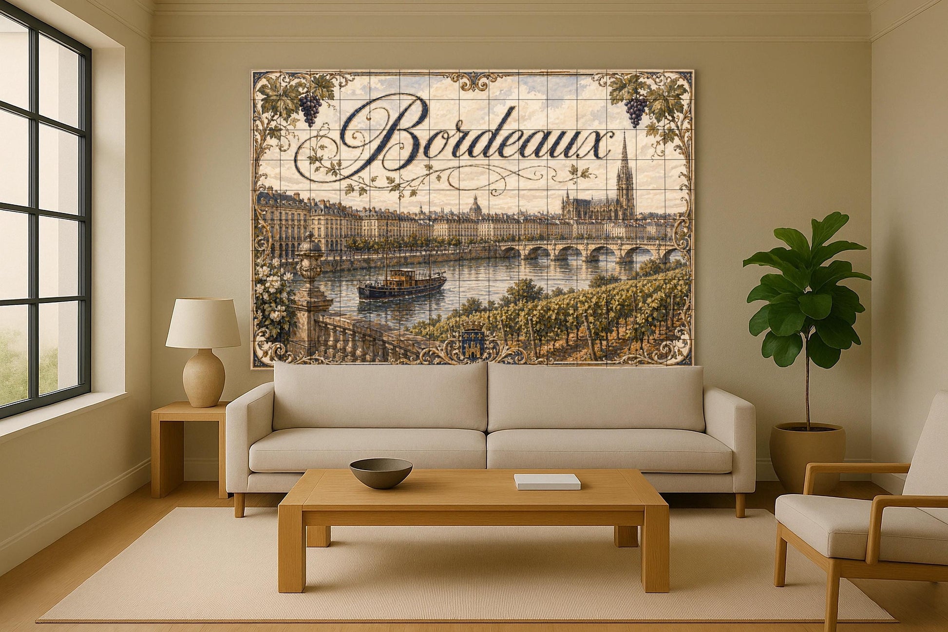 La región vinícola de Burdeos, decoración · Keramik-Wandbild — Reise-Wanddekor