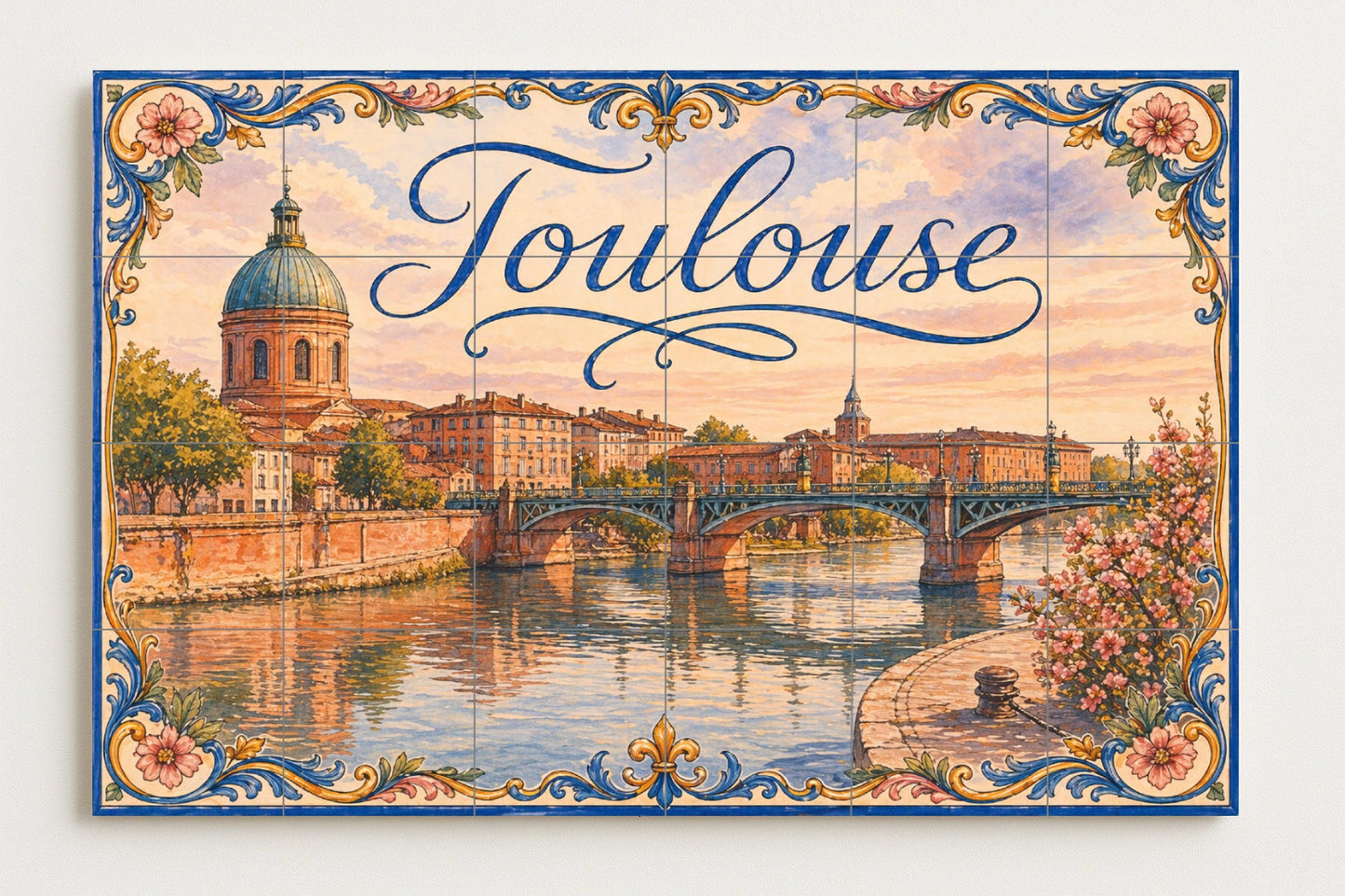 Toulouse, decoración de pared ribereña franc · Keramik-Wandbild — Reise-Wanddekor