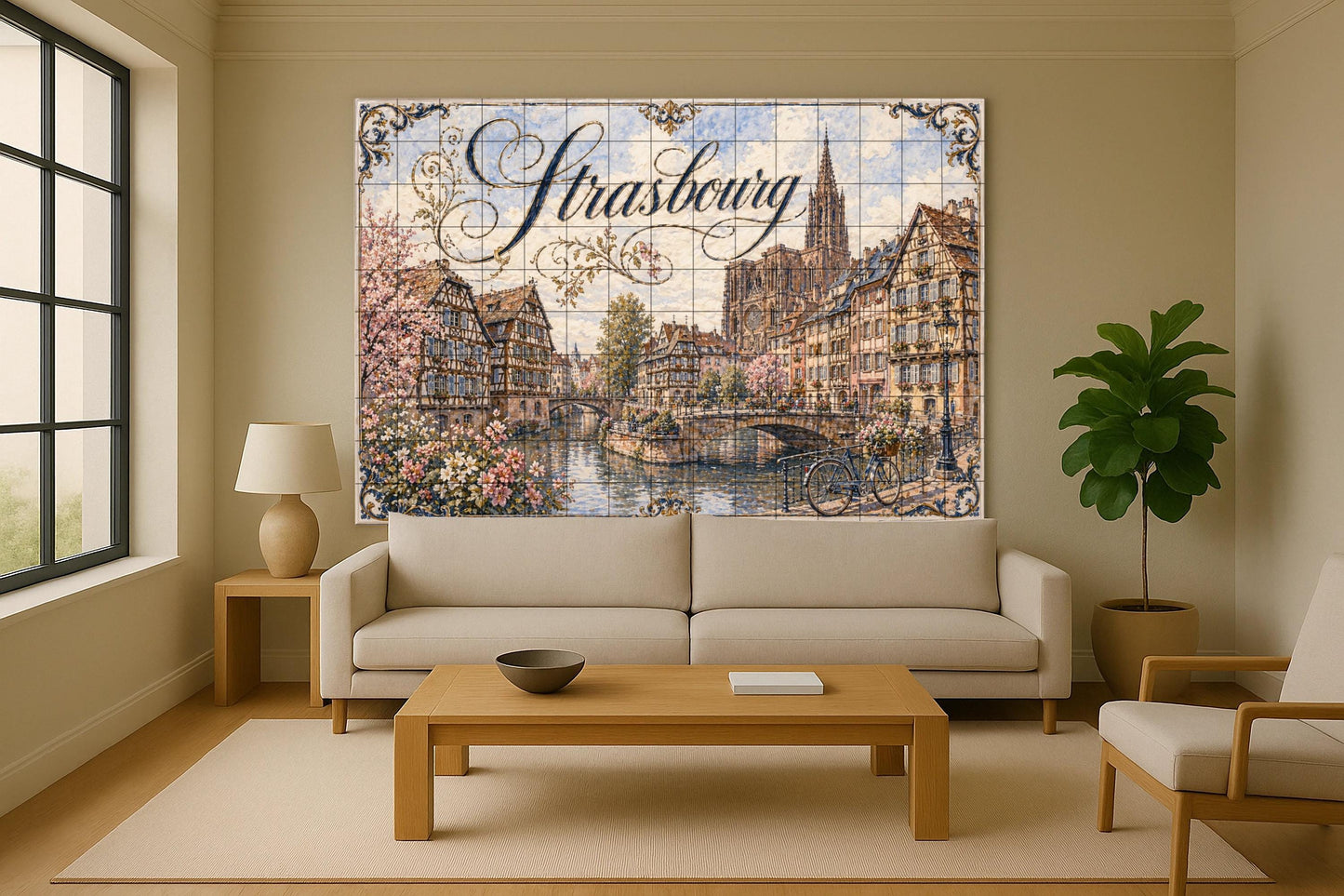 Estrasburgo, Kunst Wandbild von Alsacia, Frankreich — Reise-Wanddekor, Wandkunst aus Keramikfliesen