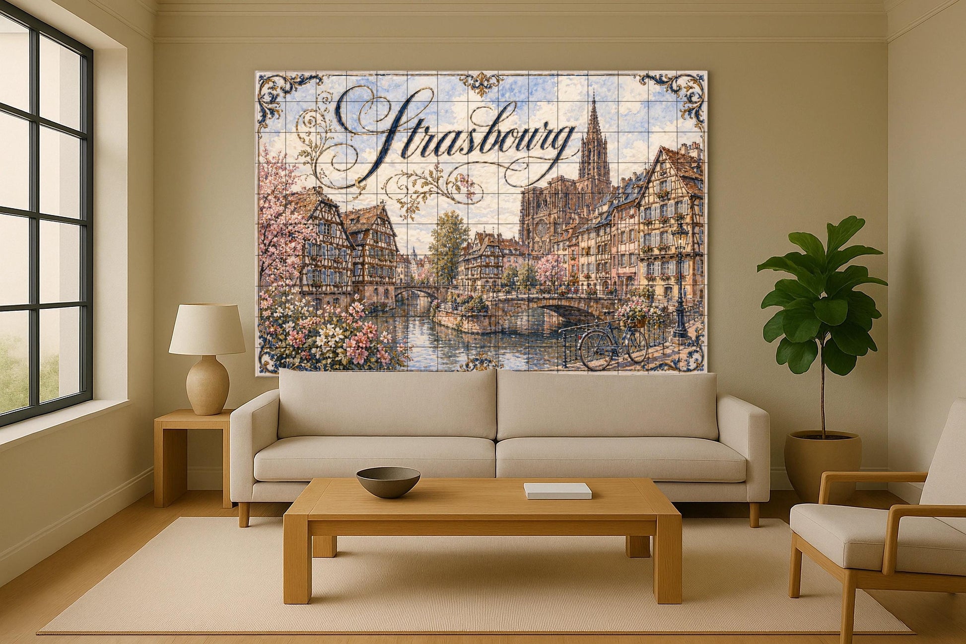 Estrasburgo, Kunst Wandbild von Alsacia, Frankreich — Reise-Wanddekor, Wandkunst aus Keramikfliesen