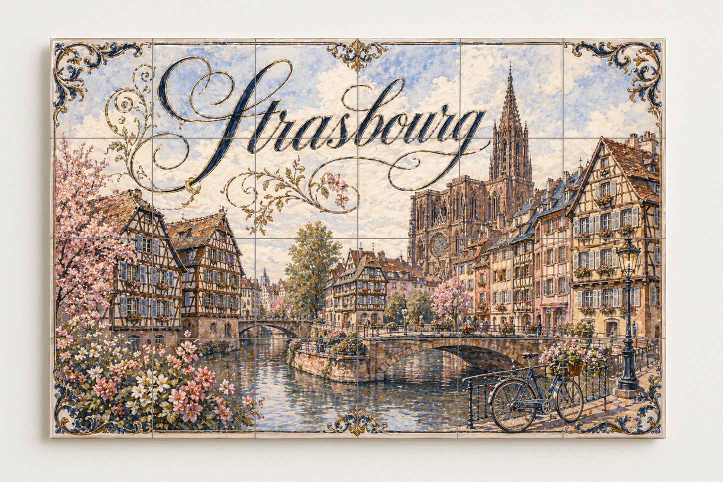 Estrasburgo, Kunst Wandbild von Alsacia, Frankreich — Reise-Wanddekor, Wandkunst aus Keramikfliesen