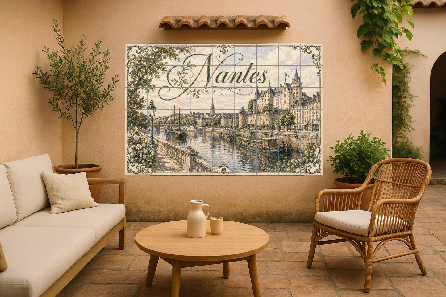 Nantes, Kunst Wandbild des Fluss Loira, Frankreich, c — Fliesen-Wandbild aus Keramik · Wahrzeichen-Wandbild