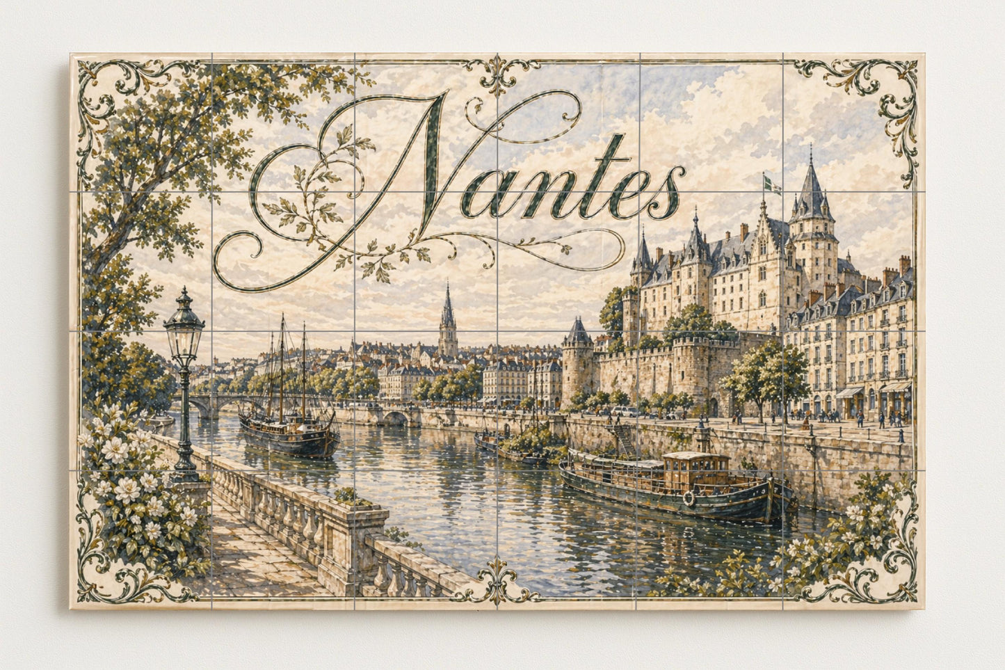 Nantes, Kunst Wandbild des Fluss Loira, Frankreich, c — Fliesen-Wandbild aus Keramik · Wahrzeichen-Wandbild