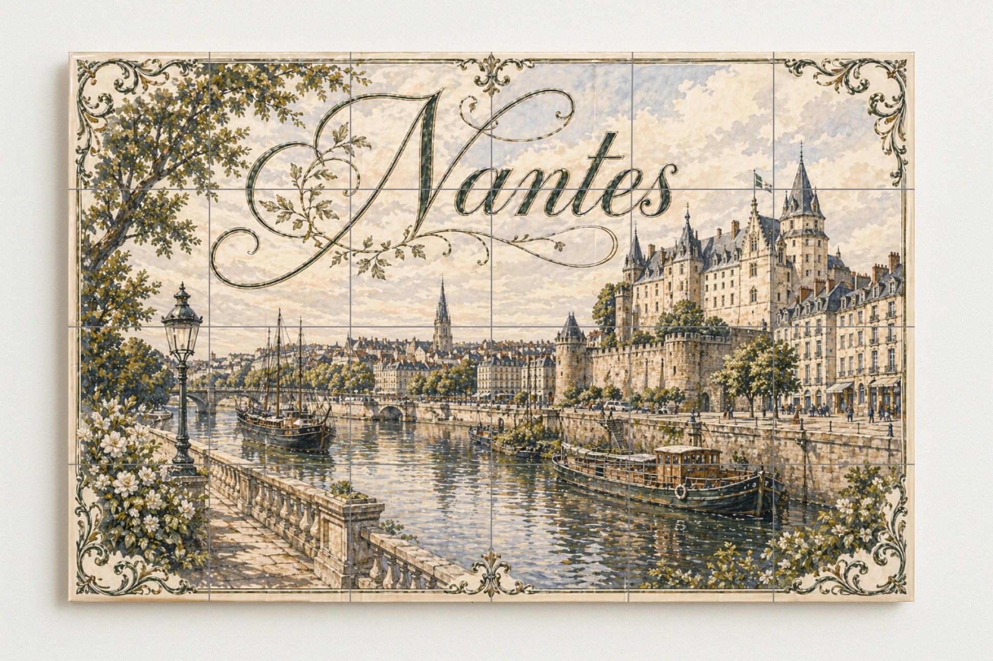 Nantes, Kunst Wandbild des Fluss Loira, Frankreich, c — Fliesen-Wandbild aus Keramik · Wahrzeichen-Wandbild