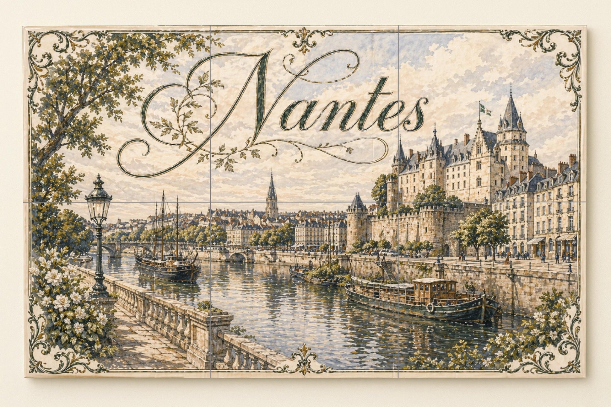 Nantes, Kunst Wandbild des Fluss Loira, Frankreich, c — Fliesen-Wandbild aus Keramik · Wahrzeichen-Wandbild