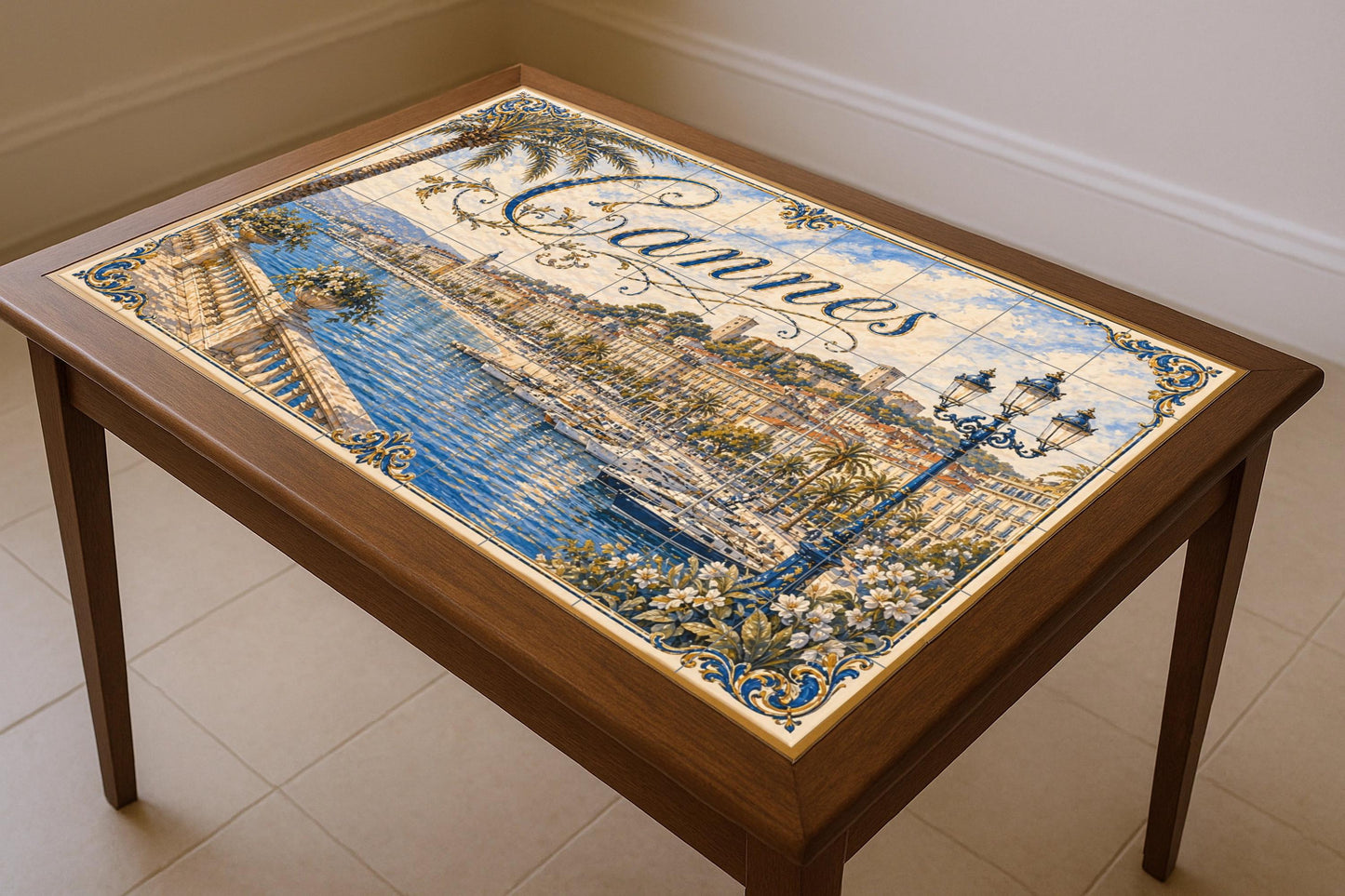 Cannes, Art Mural of the Riviera French co · Ceramic Wall Mural — Sea & Coastal Art