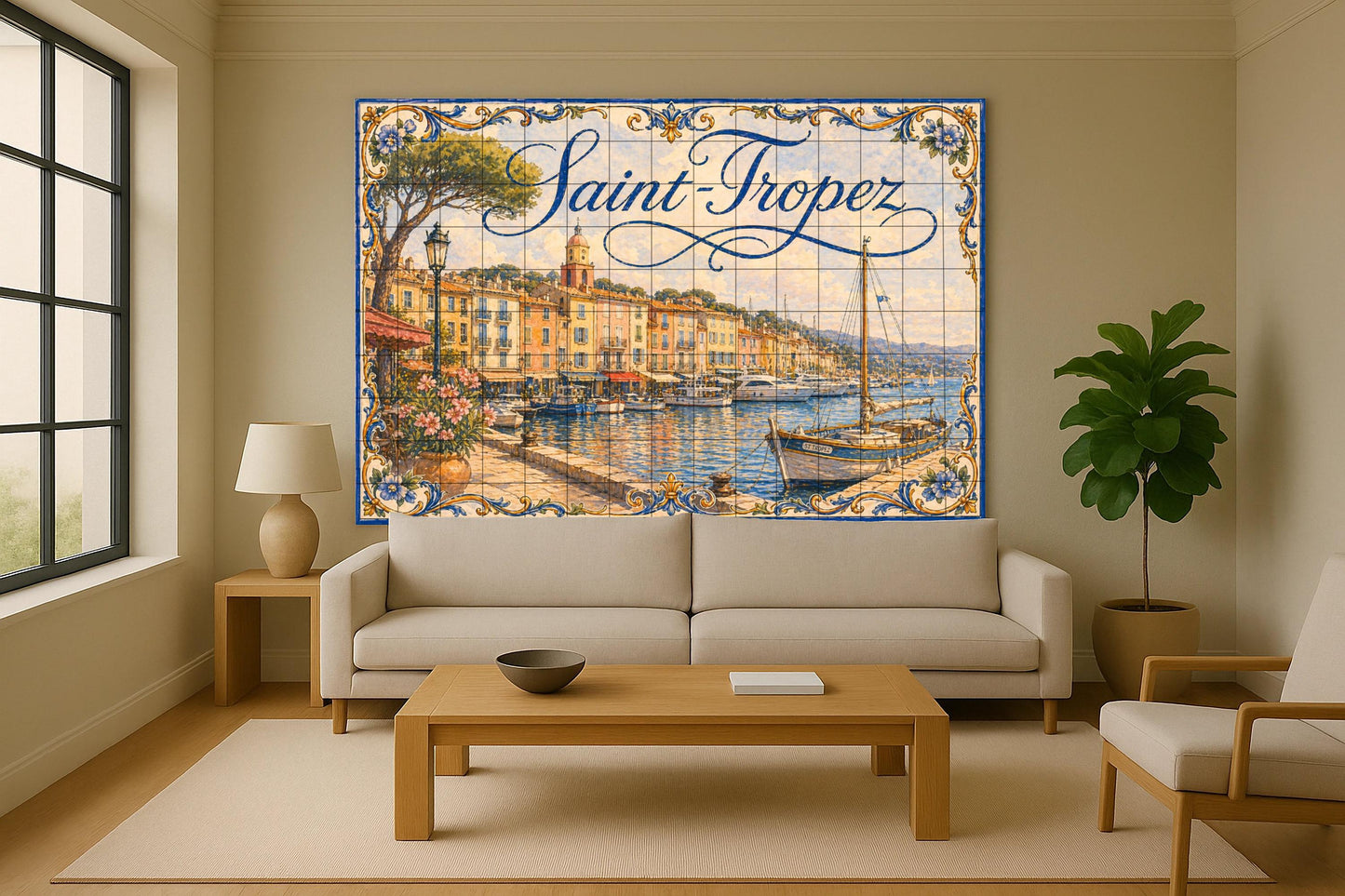 Fresque en Carrelage Saint-Tropez, Art Mural de la Riviera Franc — Art Maritime en Carreaux