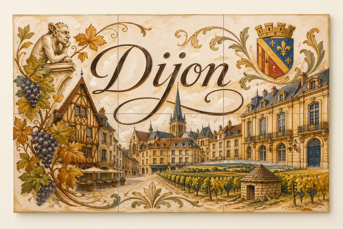 Mural de azulejos de cerámica de Dijon, arte mural de la región…