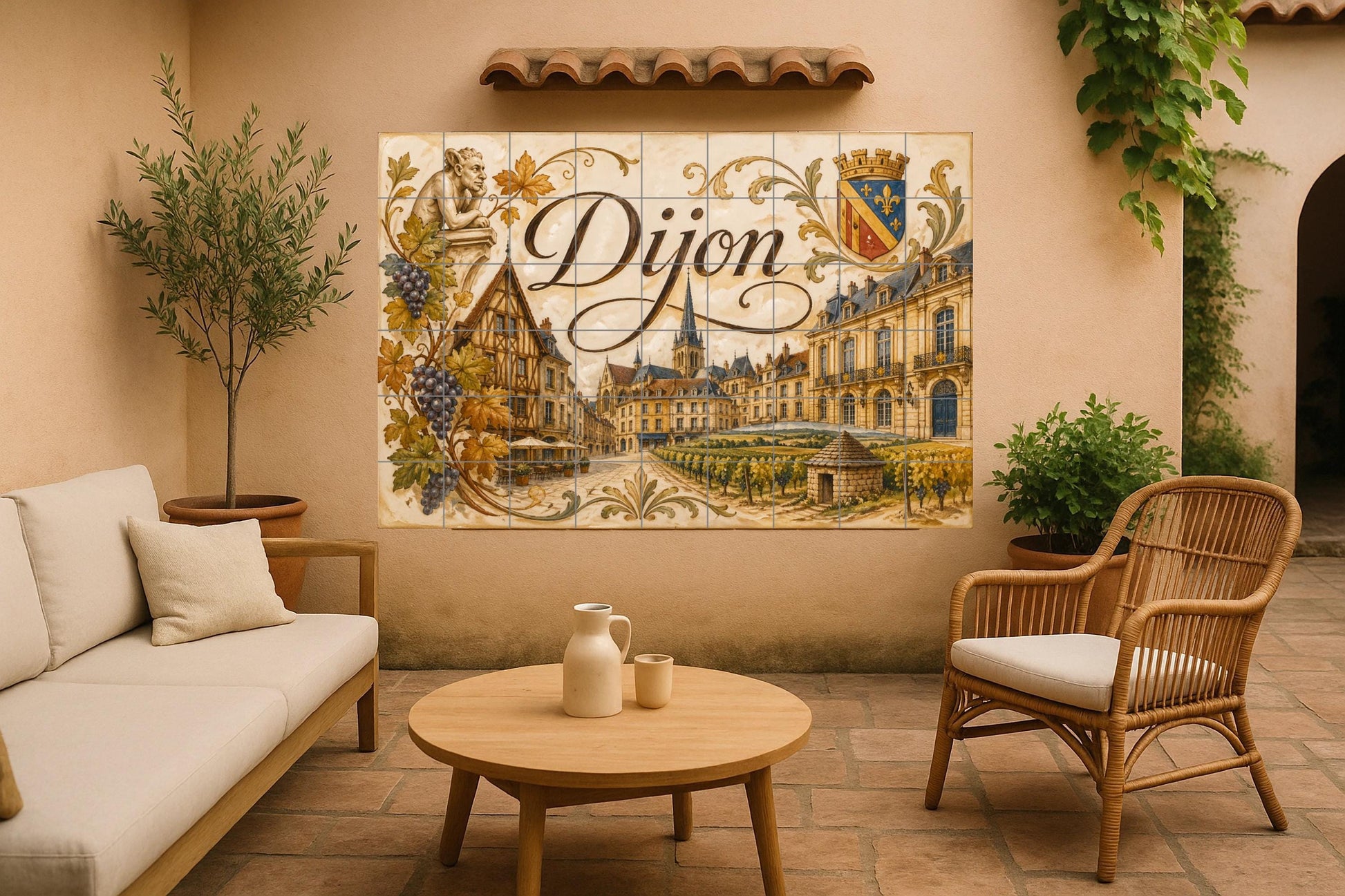Mural de azulejos de cerámica de Dijon, arte mural de la región…