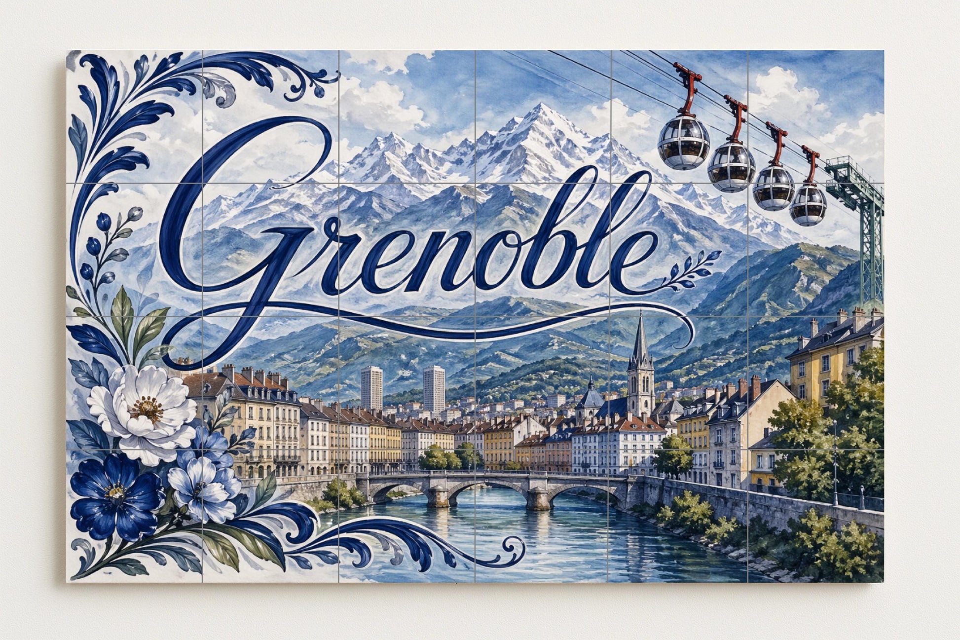 Mural de azulejos de cerámica de Grenoble, arte mural de los Alpes…