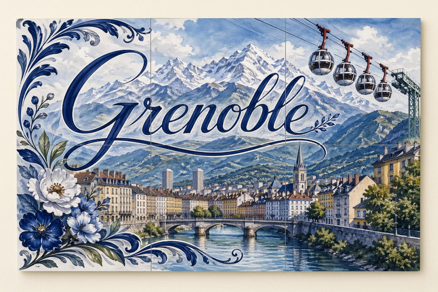 Mural de azulejos de cerámica de Grenoble, arte mural de los Alpes…