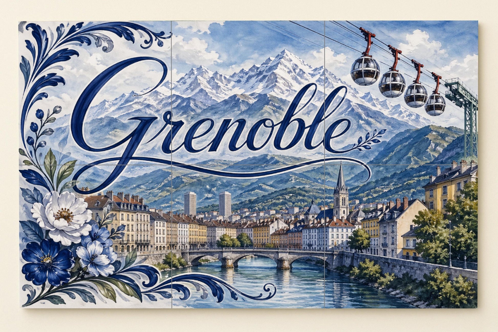 Mural de azulejos de cerámica de Grenoble, arte mural de los Alpes…