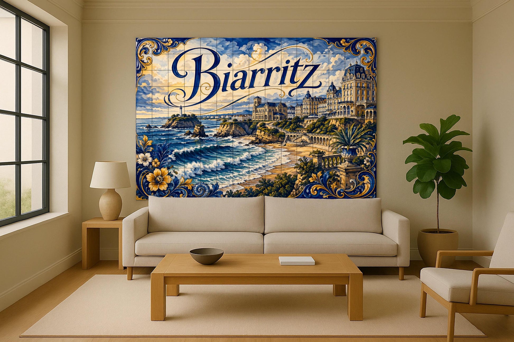 Biarritz, Art Mural Côtier Français avec · Fresque Céramique — Scène de Bord de Mer