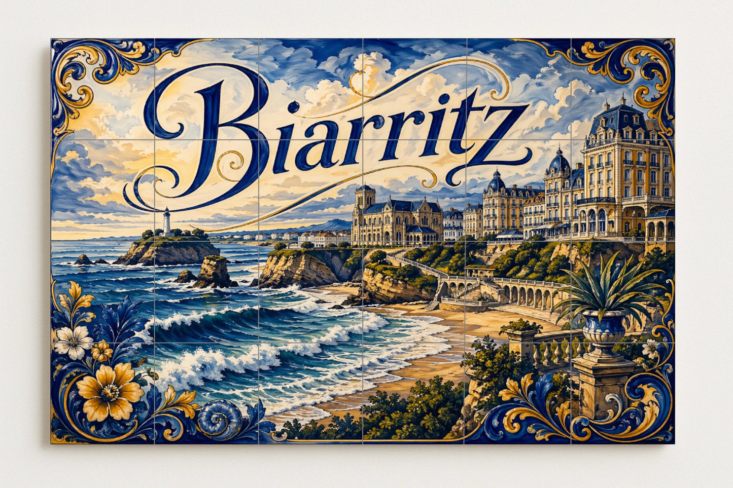 Biarritz, Art Mural Côtier Français avec · Fresque Céramique — Scène de Bord de Mer