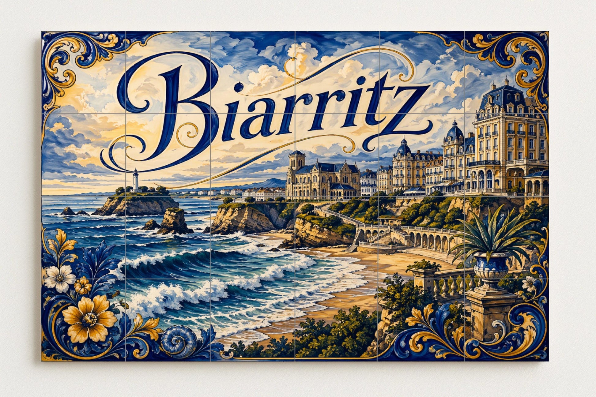 Biarritz, Art Mural Côtier Français avec · Fresque Céramique — Scène de Bord de Mer