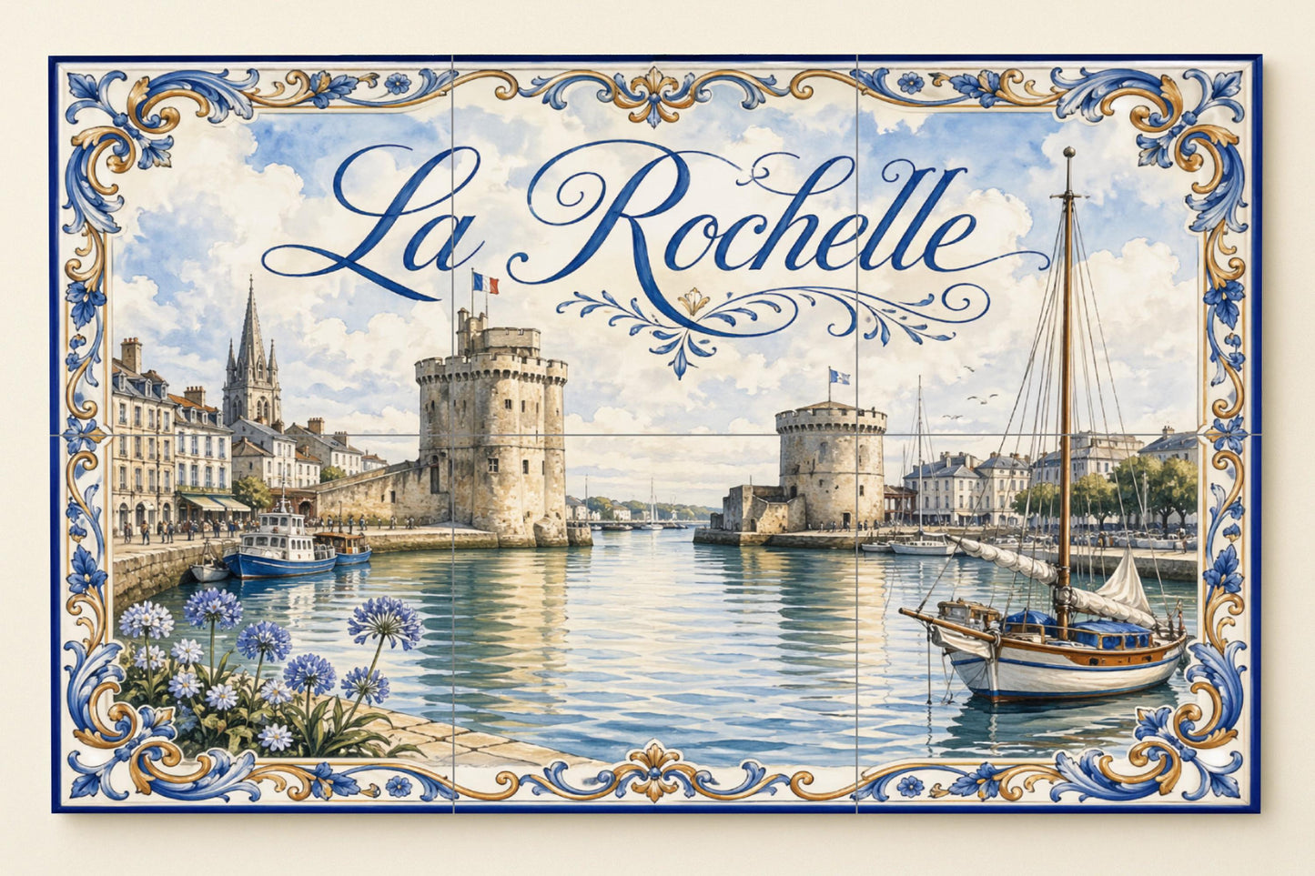 Rochelle, Kunst Wandbild Küsten Französisch — Küstenszene, Wandkunst aus Keramikfliesen