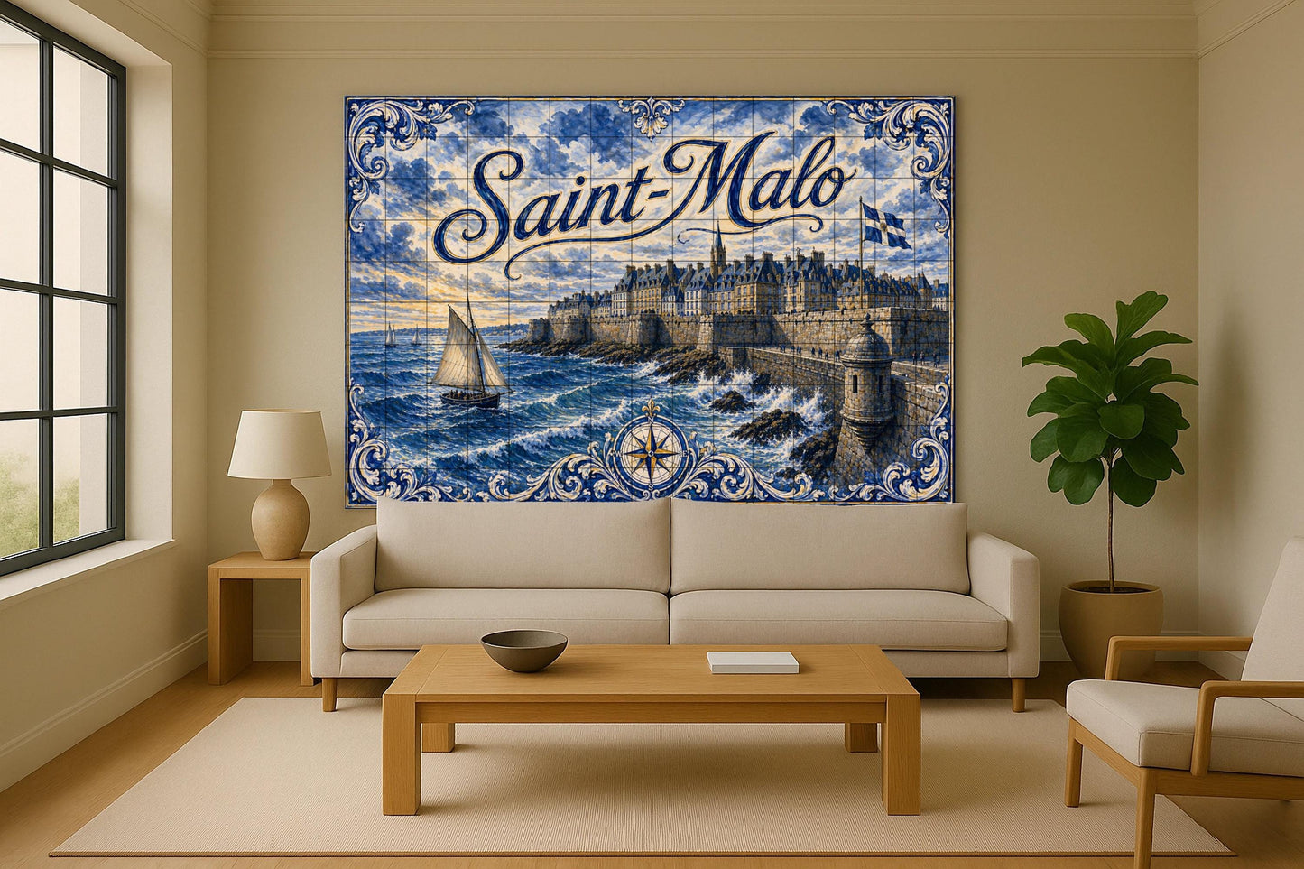 Mural de azulejos de cerámica de Saint-Malo, arte mural costero…