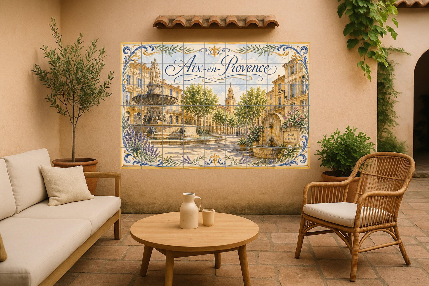 Mural de azulejos de cerámica de Aix-en-Provence, arte mural de la…