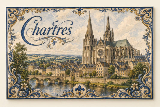 Mural de azulejos de cerámica de Chartres, arte mural de la catedral…