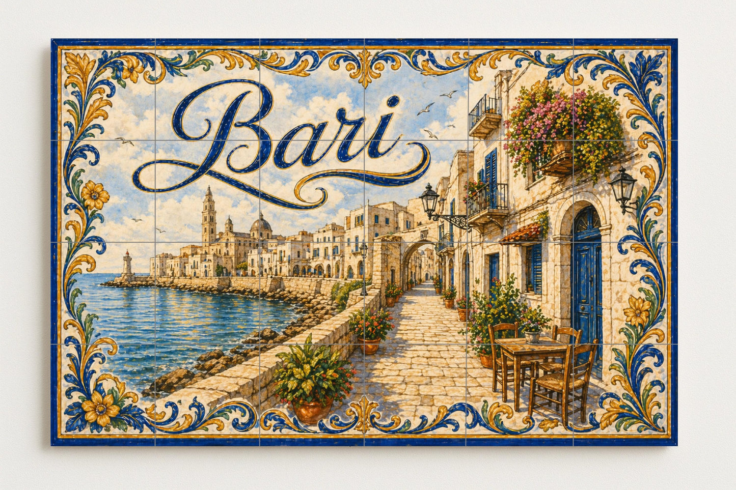 Bari, Kunst Wandbild Küsten Italienisch mit arquit · Keramik-Wandbild — Küstenszene