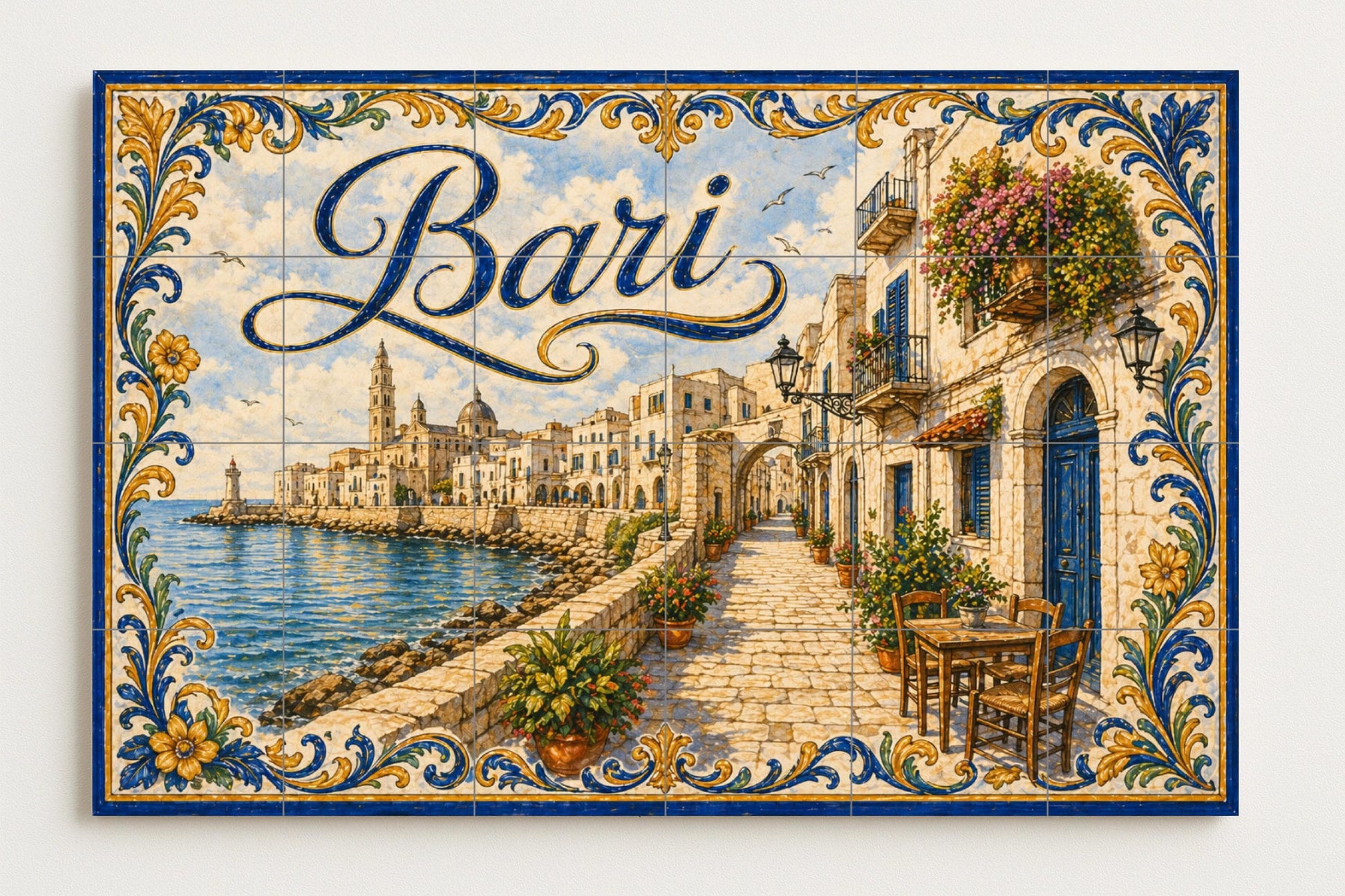 Bari, Kunst Wandbild Küsten Italienisch mit arquit · Keramik-Wandbild — Küstenszene