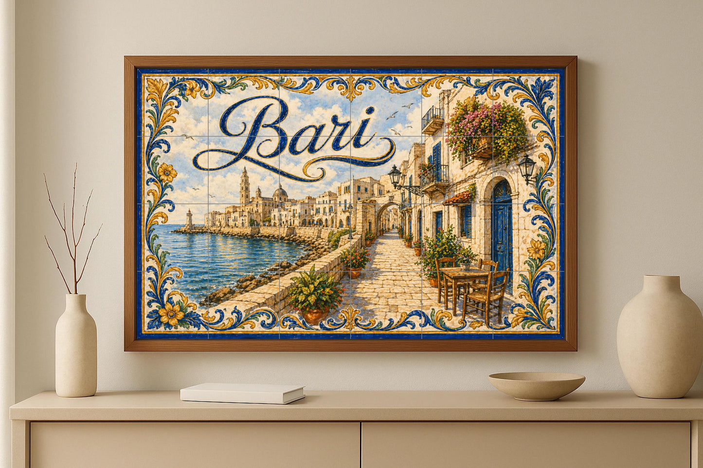 Bari, Kunst Wandbild Küsten Italienisch mit arquit · Keramik-Wandbild — Küstenszene