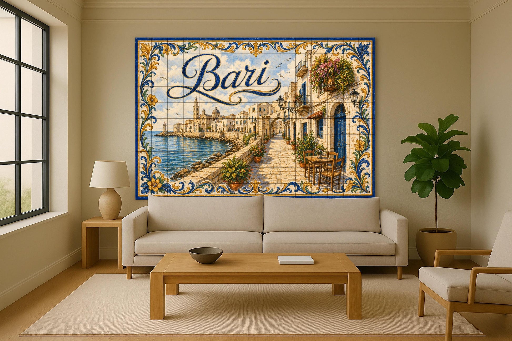 Bari, Kunst Wandbild Küsten Italienisch mit arquit · Keramik-Wandbild — Küstenszene