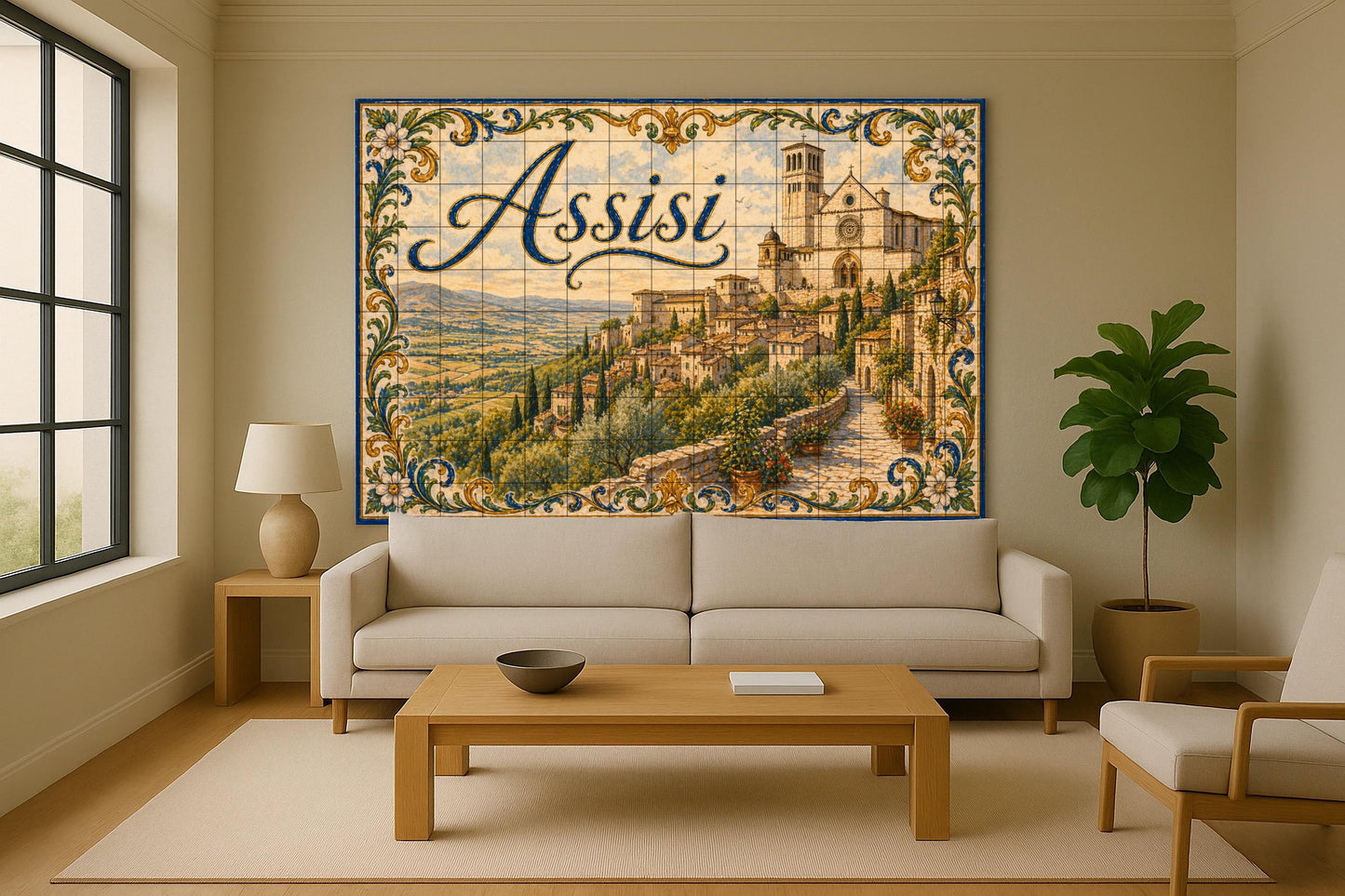 Mural de azulejos de cerámica de Asís, Italia, arte mural campestre…