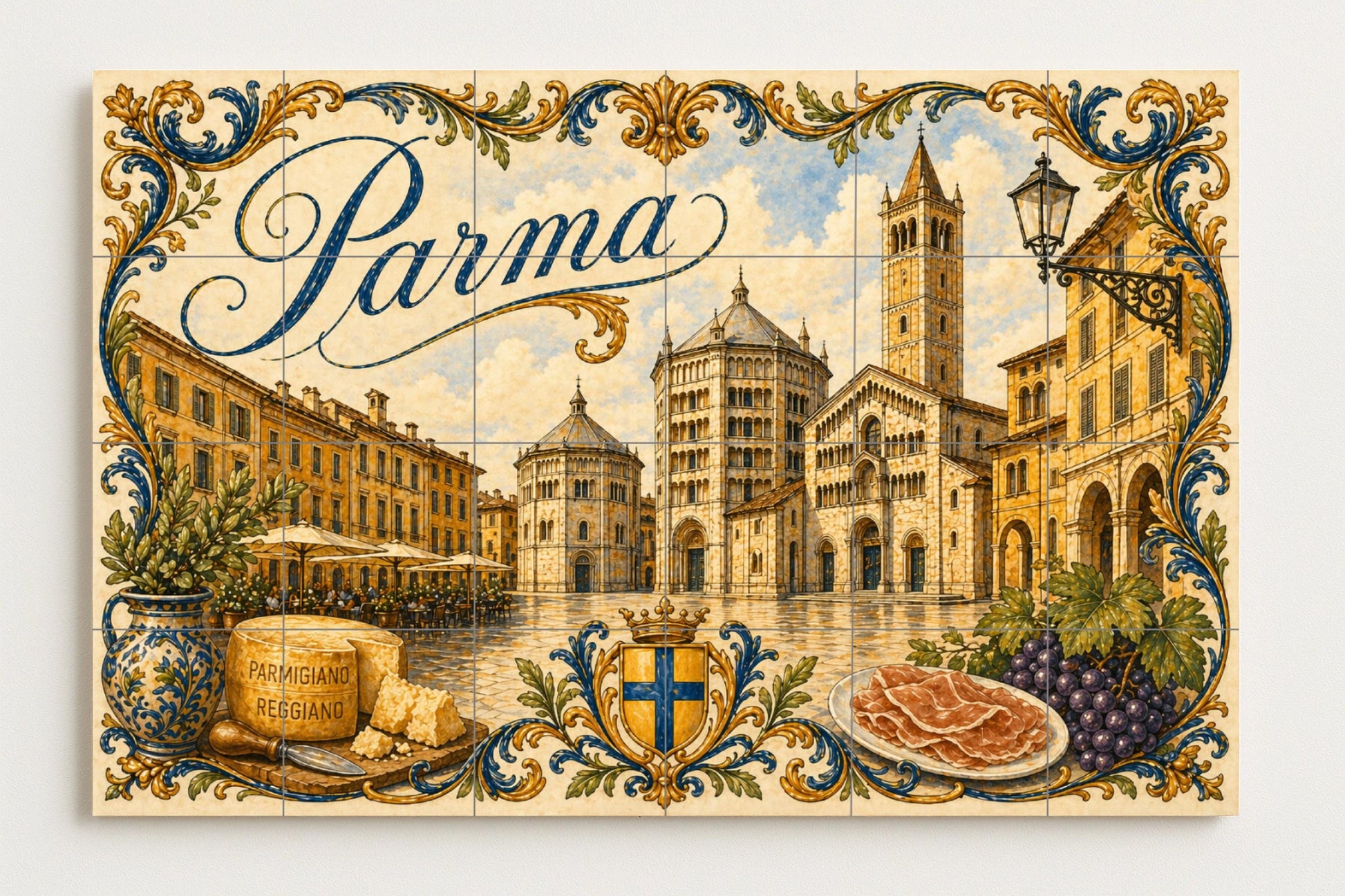 Parma, Italie, Art Mural culinario — Fresque Murale en Carreaux de Céramique · Panneau Mural Ornemental