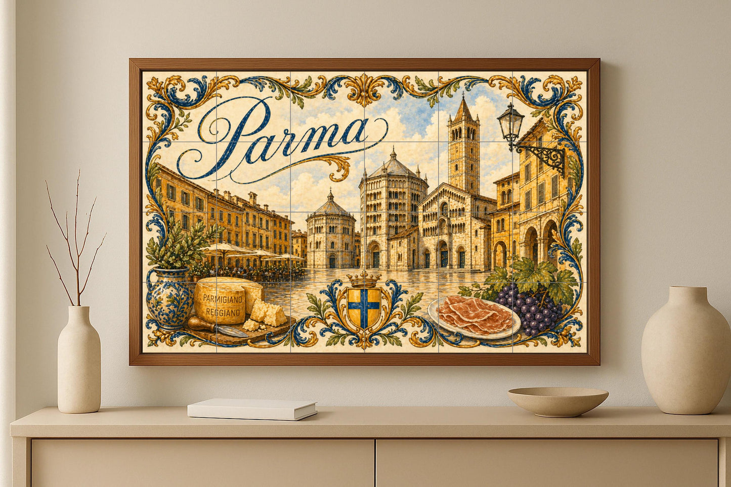 Parma, Italie, Art Mural culinario — Fresque Murale en Carreaux de Céramique · Panneau Mural Ornemental
