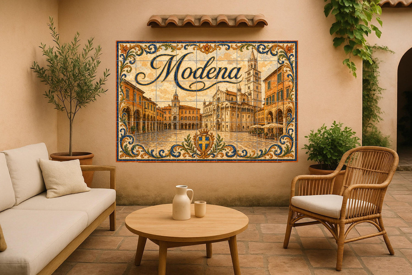 Módena, Italy, Art Mural of Emilia-Romaña — Travel Wall Décor · Ceramic Tile Mural