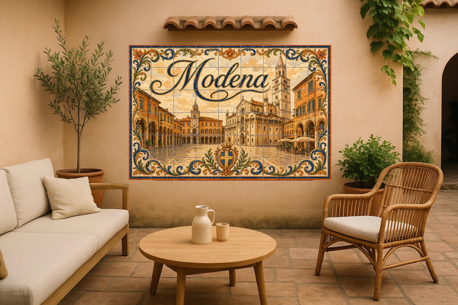 Módena, Italy, Art Mural of Emilia-Romaña — Travel Wall Décor · Ceramic Tile Mural