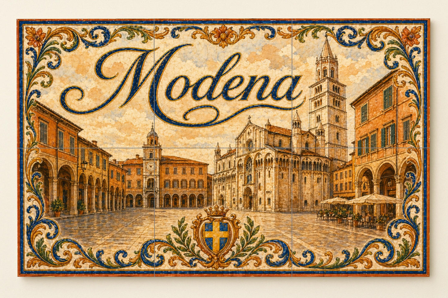 Módena, Italy, Art Mural of Emilia-Romaña — Travel Wall Décor · Ceramic Tile Mural