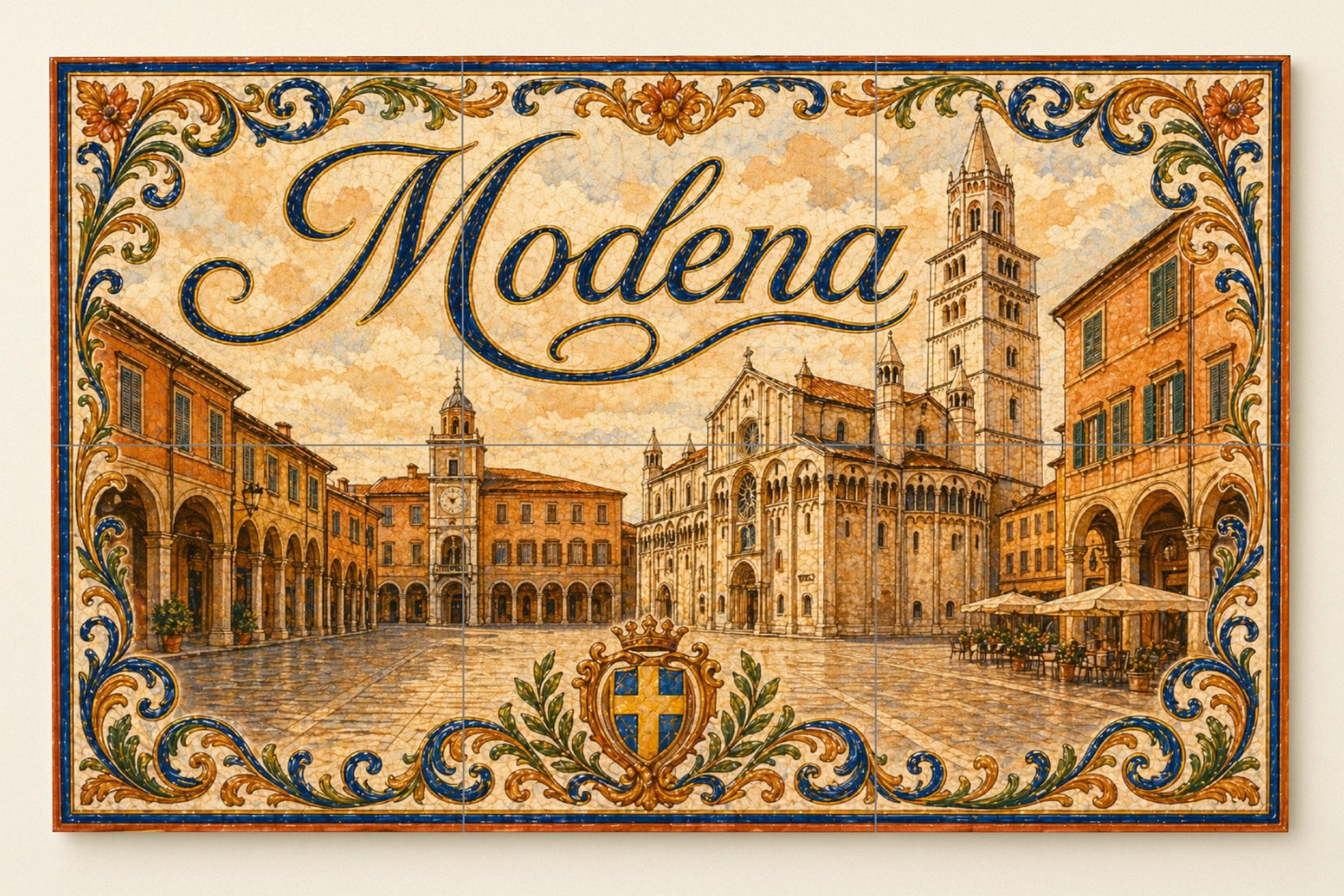 Módena, Italy, Art Mural of Emilia-Romaña — Travel Wall Décor · Ceramic Tile Mural