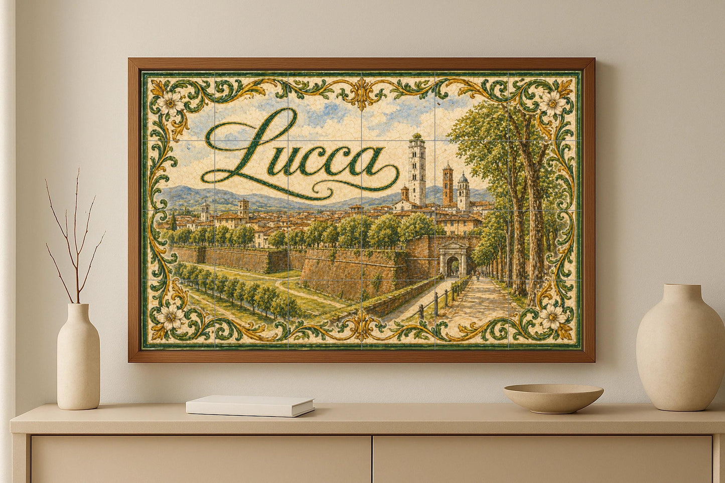 Lucca, Toscane, Art Mural de la Campagne ita — Art Rustique de Ferme, Art Mural en Céramique