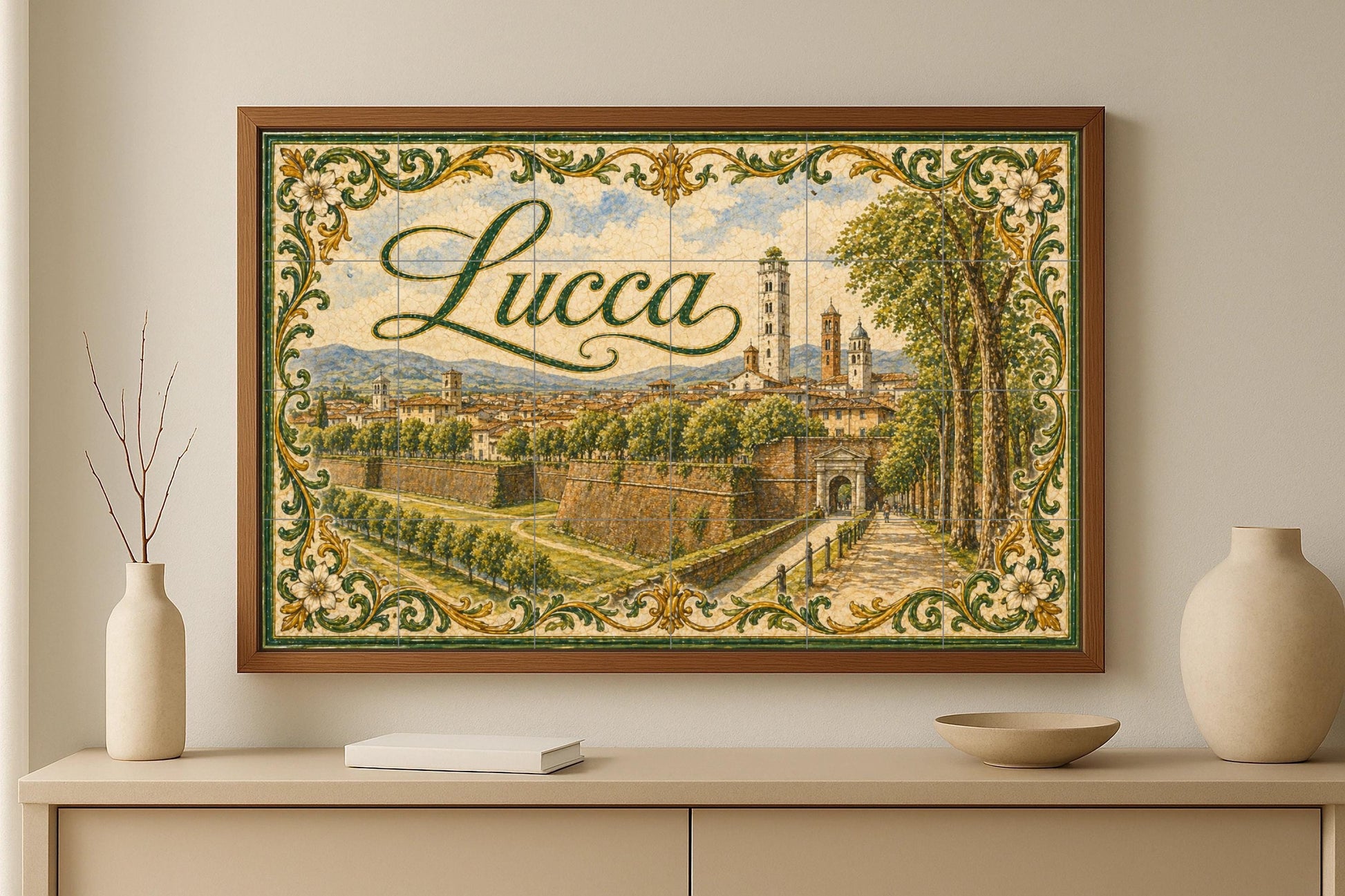 Lucca, Toscane, Art Mural de la Campagne ita — Art Rustique de Ferme, Art Mural en Céramique
