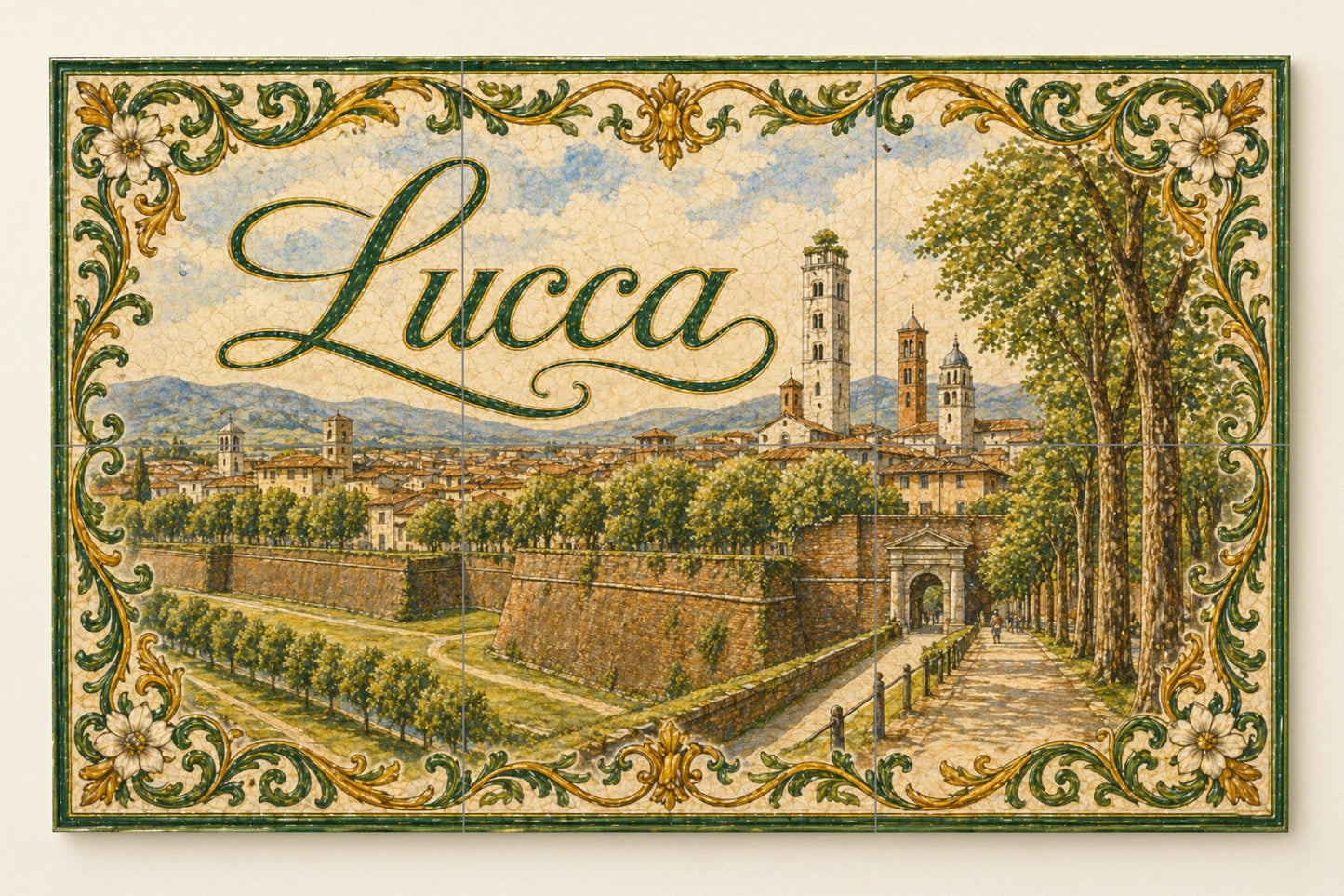 Lucca, Toscane, Art Mural de la Campagne ita — Art Rustique de Ferme, Art Mural en Céramique